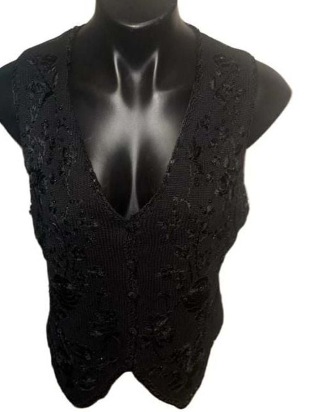 Heirloom Collectibles Vintage Black Beaded & Embroidered Vest Size L